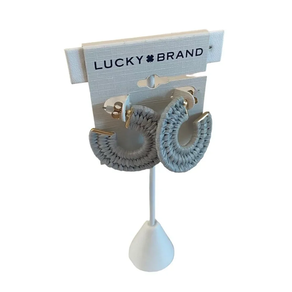 Light Gray Raffia Hoops w/ Gold Toned Hardware